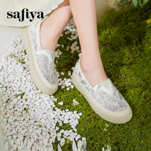 预售10天发|Safiya/索菲娅2025春夏百搭懒人编织透气亮片蕾丝渔夫鞋SFD1112239 商品图3