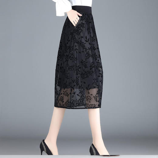 MYX-ZIY-1211-L中长款印花网纱灯笼裙初夏新款松紧腰时尚花苞裙遮胯显瘦半身裙 商品图2