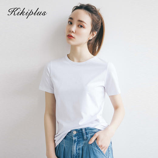 kikiplus高密纯色T恤百搭款高克重T恤清仓特价 商品图0