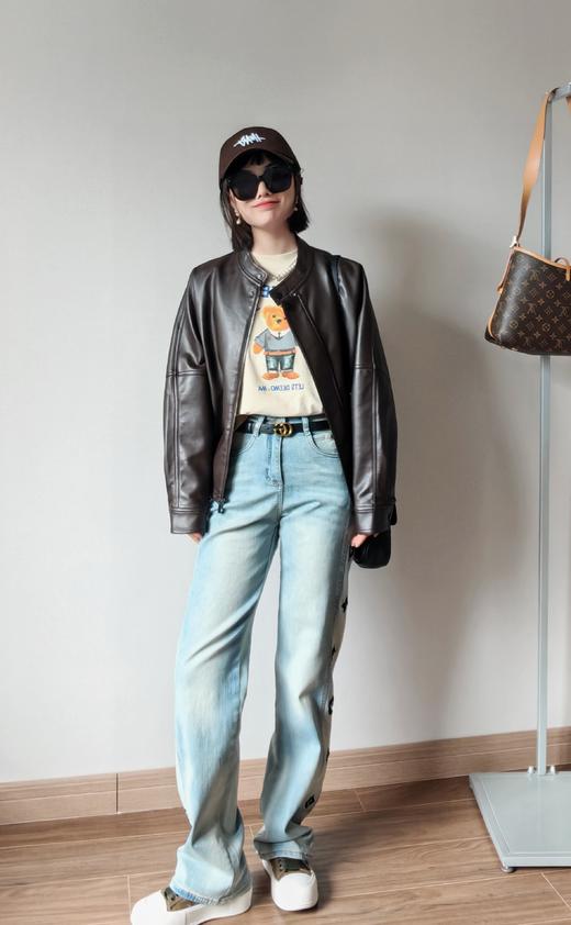 超细羊皮立领通勤休闲蝙蝠抽绳皮衣 美拉德咖 商品图4