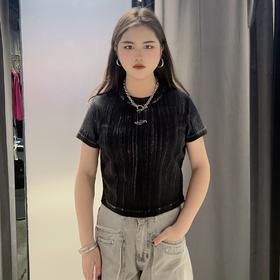 MZ暗条纹印字母短袖T恤（黑）夏季152030030321