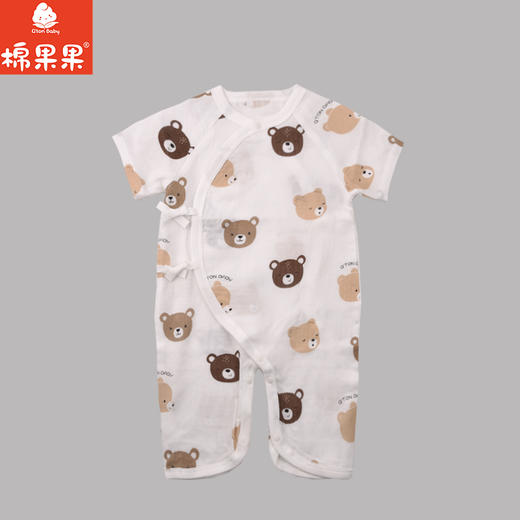 棉果果夏季男童女童5A抗菌防蚊哈衣爬服纱布短袖蝴蝶连体衣M201726225243 商品图1