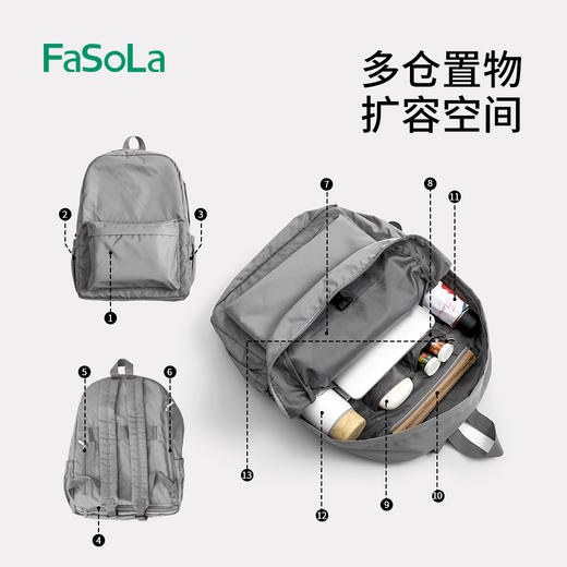 FaSoLa旅行双肩包通勤时尚户外骑行背包差旅出行收纳包大容量可折叠背包 商品图3