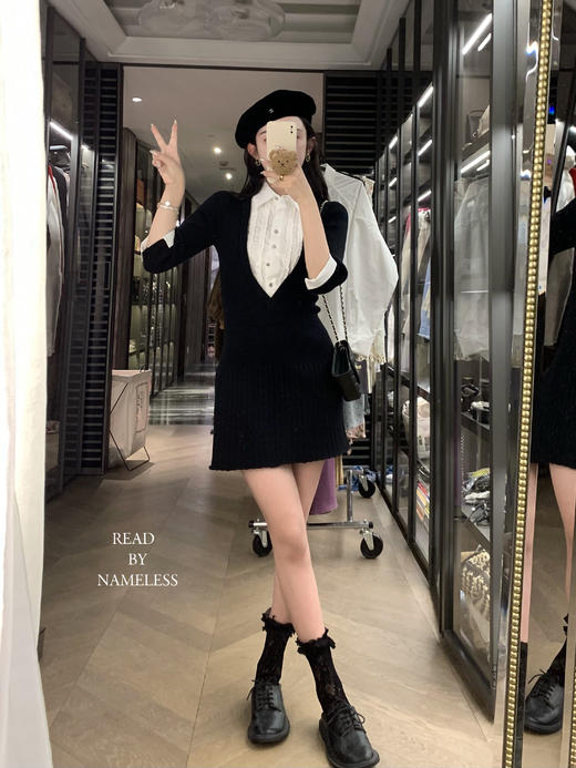 Read Nameless /黑色针织拼接衬衫领连衣裙 2025/3/29 商品图8