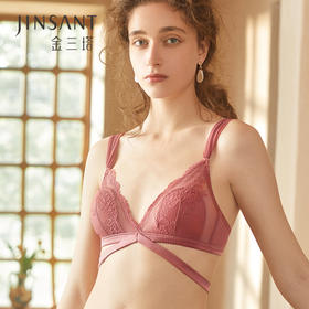 金三塔浪漫摇曳法式浪漫飘带蕾丝内衣女真丝无钢圈薄款文胸套装 NZFBD398