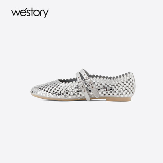 Westory2025年夏季冲孔镂空烫钻圆头平底单鞋空凉鞋W25AH58321 商品图3