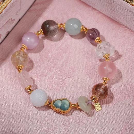 天然多宝水晶手链女金发晶紫锂辉翡翠和田玉跑圈绿幽灵S925银手串 商品图1