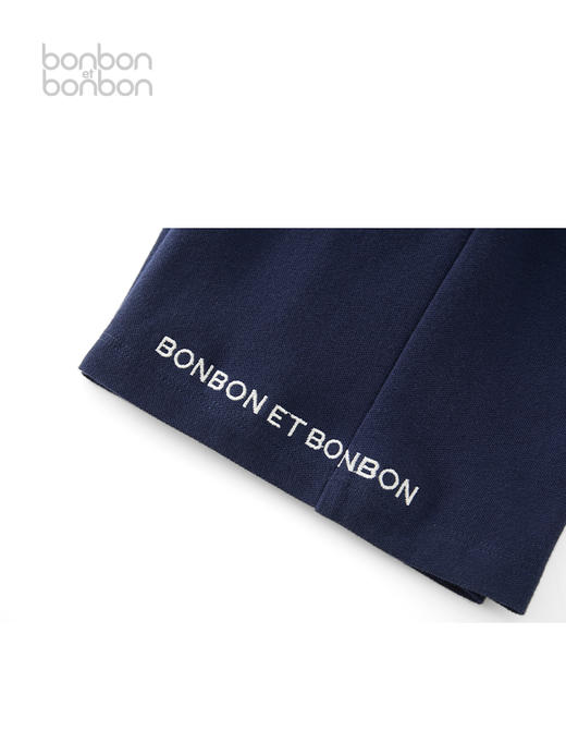 藏青对比色绣花短裤 商品图4