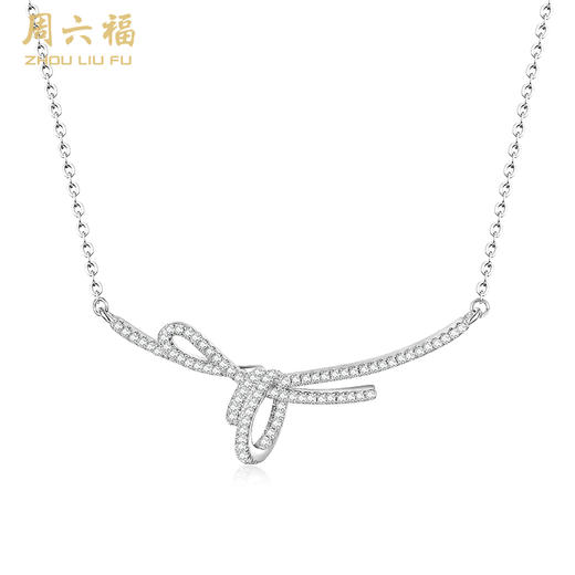 周六福S925银方糖丝带结项链ZLFJ061577★ 商品图0