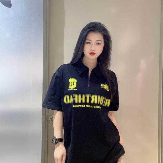 N POLO领小拉链字母印花短袖T恤（黑）夏季152090100321 商品图0