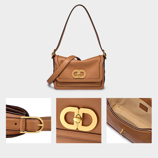 【2F】DISSONA迪桑娜女包 DD流金腋下包手提单肩包真皮斜挎包时尚小方包 棕色 商品图3