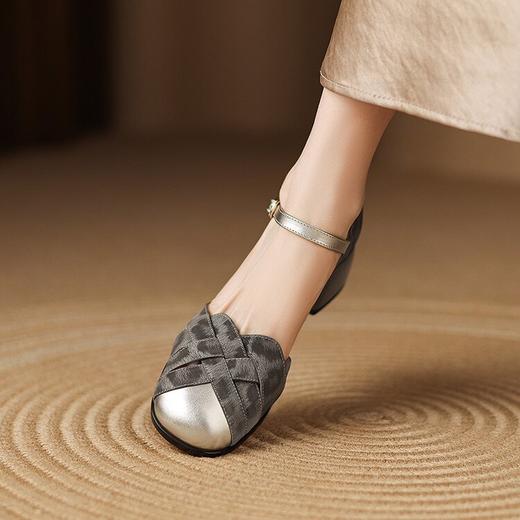 【预售5天】夏季时尚豹纹牛皮拼色粗跟罗马凉鞋女LD&7328 商品图3