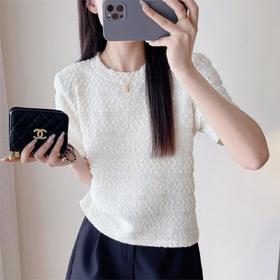 【樱西玛ENXIMANE 重工褶皱肌理感网纱短袖T】经典圆领正肩短款设计 舒适百搭 细腻柔软 不会闷热