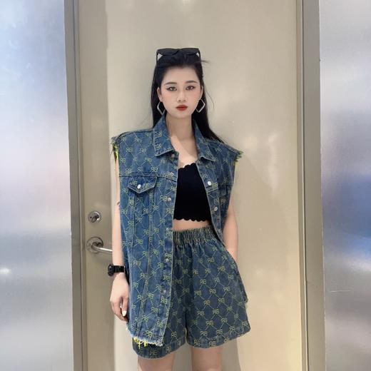 N印字母牛仔马夹配短裤套装（蓝）夏季151110010321 商品图0