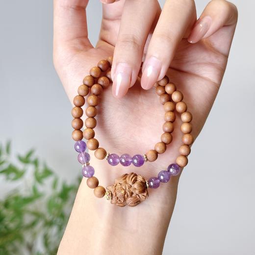 售完不补【敦煌狐仙紫水晶芭比檀手串】中式国风串珠双圈手串檀木 紫水晶 敦煌福泽小狐狸 文玩轻奢手串 商品图0