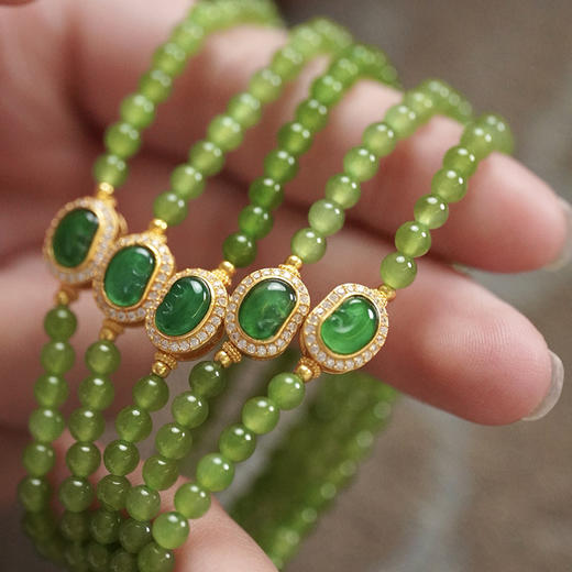 碧玉冰种苹果绿米珠手串 CR 商品图1