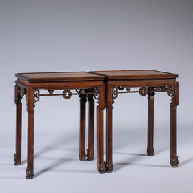 清 红木拱璧纹拦水线香几（一对）