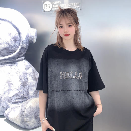 N烫钻绣字母大图案短袖T恤（黑）夏季152060010321 商品图0
