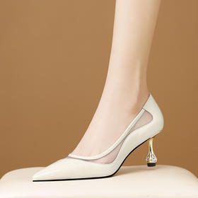 【预售5天】网纱高跟鞋女通勤细跟春秋新款气质女神范尖头浅口单鞋女HY&H3633