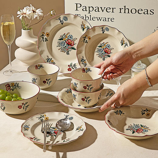 摩登主妇釉下彩法式餐具套装碗碟盘家用2025新款复古乔迁新居礼盒 商品图4