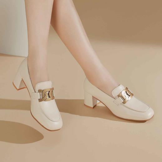 顺丰包邮03459洛诗琳春夏新款高级感金属粗跟通勤乐福鞋32257 商品图0