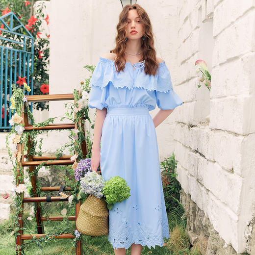 两三事梵高文艺月光漫诗2025夏季新款甜美镂空蕾丝裙摆高腰半身裙 商品图3