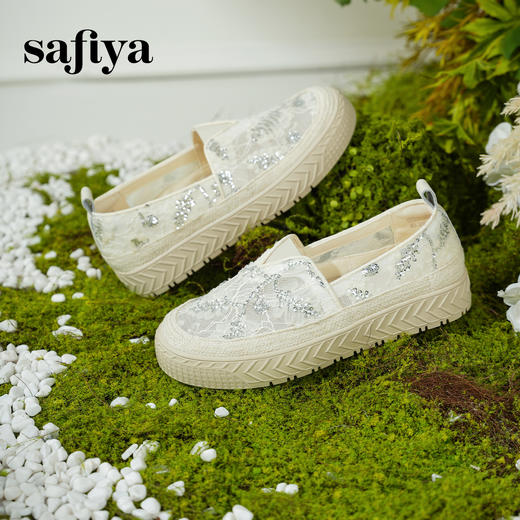 预售10天发|Safiya/索菲娅2025春夏百搭懒人编织透气亮片蕾丝渔夫鞋SFD1112239 商品图8