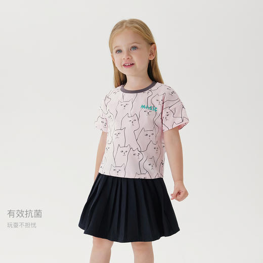 【凉感抗菌】马克珍妮夏装新款 男女童涂鸦满印透气短袖T恤230686 商品图2