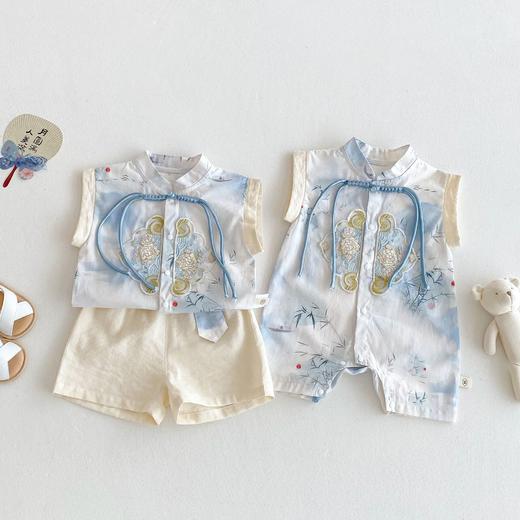 【夏日新款，宝宝中国风爬服~】婴儿刺绣包屁衣2025新款 夏季宝宝洋气中国风爬服 新生儿水墨画衣服-QQ 商品图0