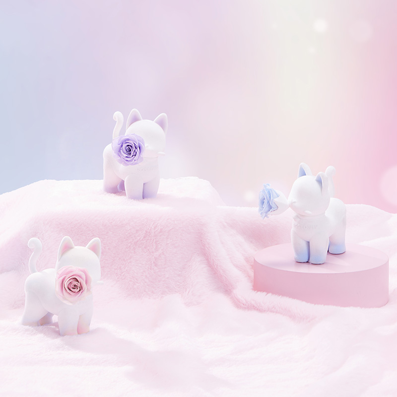 ROSEONLY诺誓 永生玫瑰 公仔系列 嘻嘻猫白蓝拾花版  Baby宝贝系列 送朋友 情人节礼物