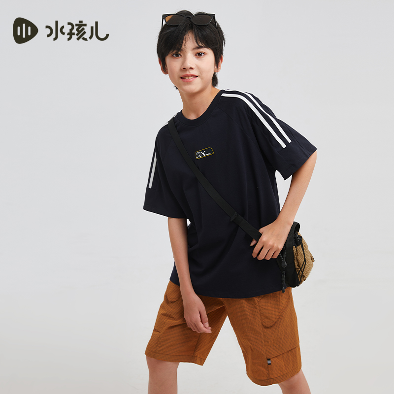 水孩儿童装儿童T恤短袖2025夏装新品男童透气圆领衫女童休闲上衣