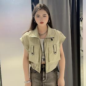 MZ小立领无袖双口袋工装风小外套（卡其）夏季152030060321