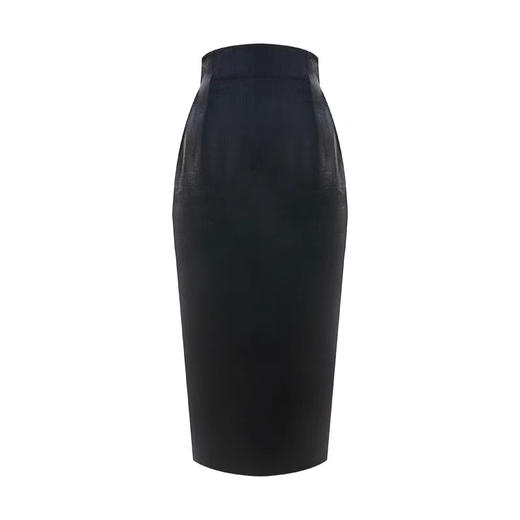 高腰弧线黑色缎面光泽感半裙 商品图0