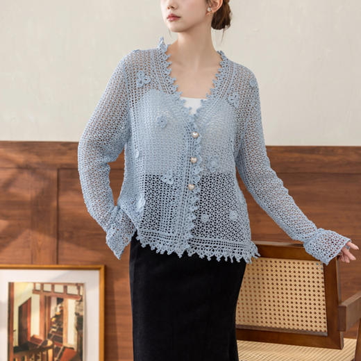 苏苏姐家翌日v领蕾丝开衫手工DIY钩针毛线团自制材料包 商品图2