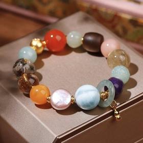 原创设计天然多宝水晶手链女款海纹石巴洛克珍珠绿幽灵翡翠红兔毛有证书