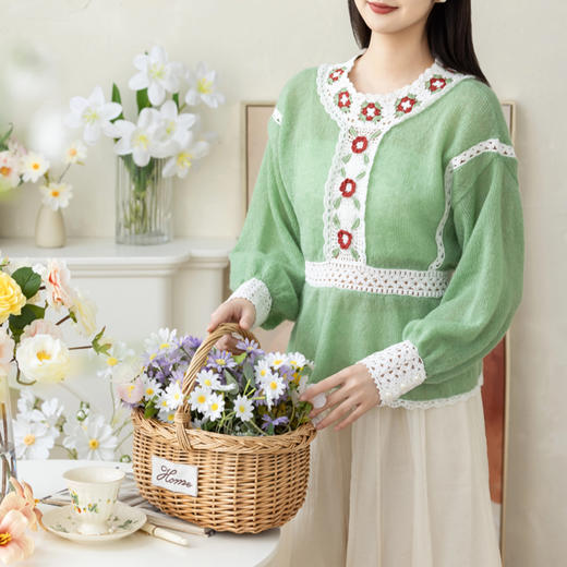 苏苏姐家山茶花法式上衣手工diy棒针钩针编织蕾丝马海毛线材料包 商品图4