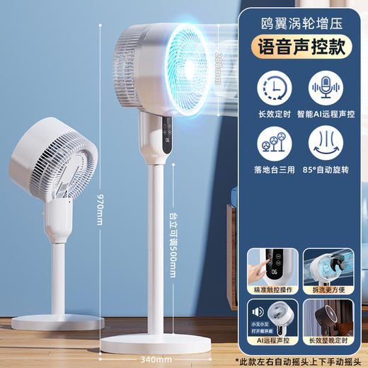 【省电王！一秒降温16℃】空气循环扇落地扇，多角度送风，家用涡轮对流静音风扇，台立式负离子，远程遥控功能，方便一键启动。 商品图2