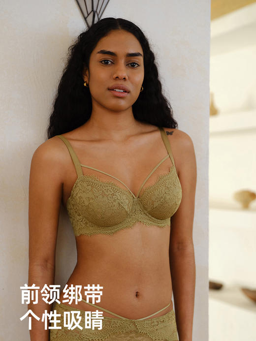 【野百合】遐性感绑带7/8杯蕾丝文胸罩透气大胸显小薄款内衣女夏 商品图3