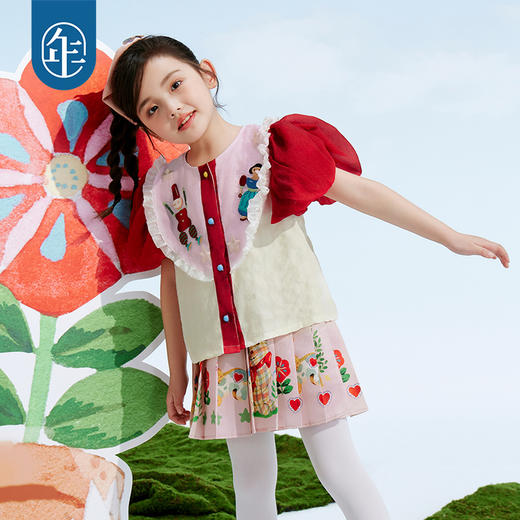 年衣童装2025年夏新款古风衬衣儿童甜美泡泡袖翻糖精灵衬衫 商品图1