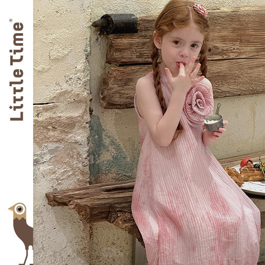 Littletime女童连衣裙夏装2025新款玫瑰立体花儿童背心裙公主裙 商品图1