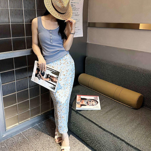 顺丰包邮洛诗琳04352春夏新款盛夏度假风真丝印花半身裙女0998 商品图0