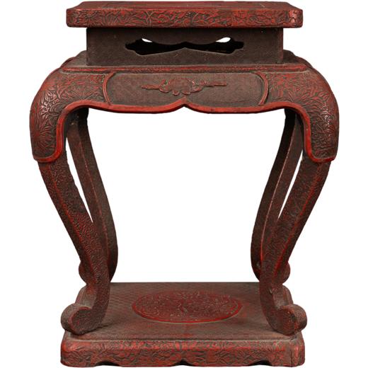 清 剔红花鸟纹三弯腿带托泥香几摆件 商品图5