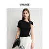 VIMAGE纬漫纪度假风黑色斜肩设计感修身显瘦短袖T恤2025夏季新款V2302904 商品缩略图5