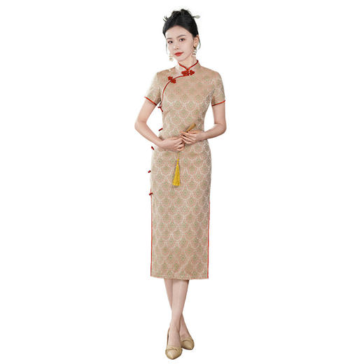 TZRY-204非遗宋锦旗袍喜服婚宴粉色真丝桑蚕丝高端夏季礼服日常气质旗袍裙 商品图3