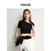 VIMAGE纬漫纪度假风黑色斜肩设计感修身显瘦短袖T恤2025夏季新款V2302904 商品缩略图1