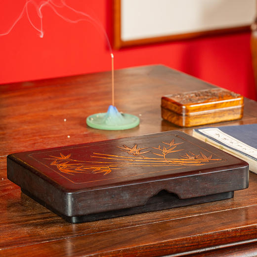 清 红木嵌黄杨竹纹盖盒 商品图0