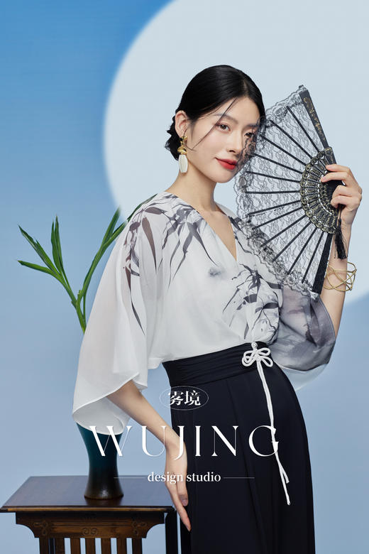 3205134 晚风听竹 进口蜂窝缎/韩国进口水晶乔其纱连体裤 雾境 商品图3