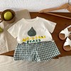 【时尚舒适，萌趣字母设计】儿童格子套装 0-5岁夏季男童字母T恤 女童短裤两件套套装-QQ 商品缩略图5