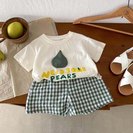 【时尚舒适，萌趣字母设计】儿童格子套装 0-5岁夏季男童字母T恤 女童短裤两件套套装-QQ 商品图5