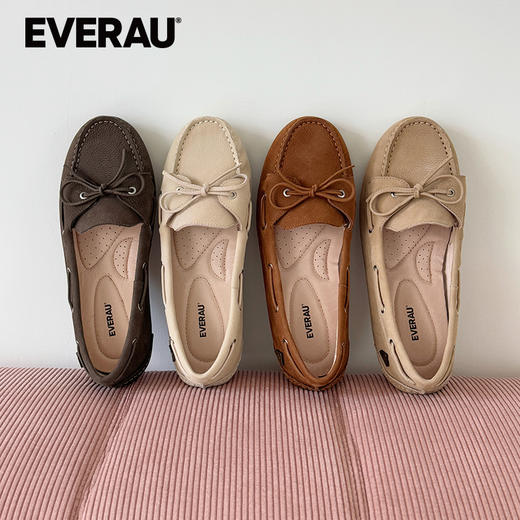 EVERAU自带松弛感的仙女清新茶话牛皮豆豆鞋EA1023 商品图0